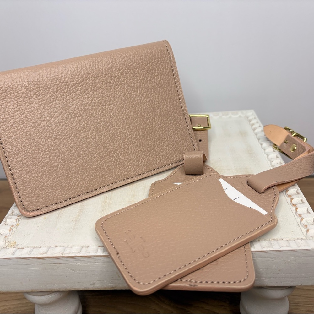 Lucchese Leather Passport Holder + Luggage Tag Set Blush